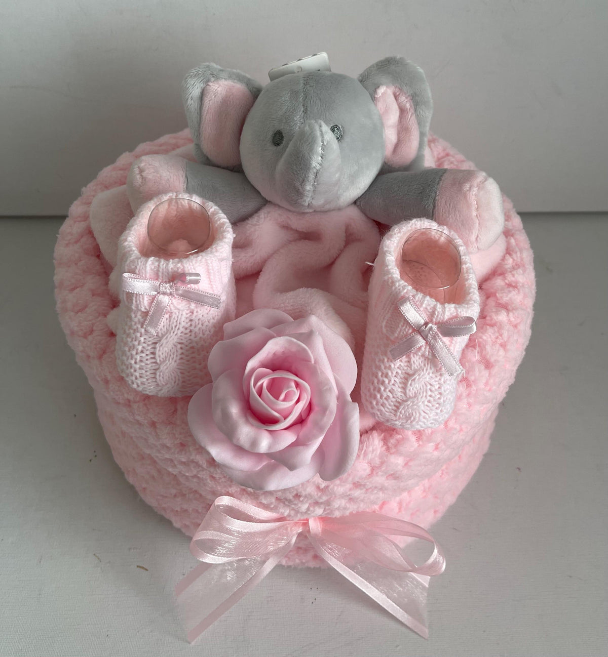Baby Girl Nappy Cake - Pink Elephant New Baby Gift