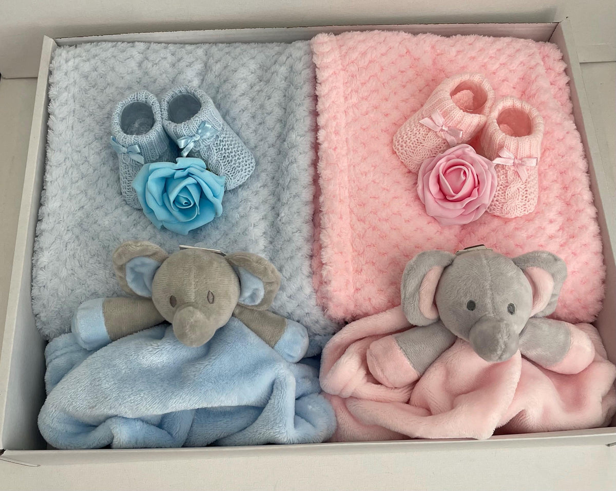 Twin Baby Shower Gift Set | Newborn Twins Gift Box | Boy Girl Twin Gift | Pink & Blue Baby Hamper | Twins Present