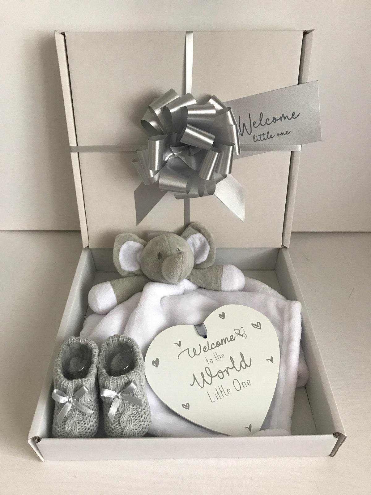 Unisex Baby Gift Hamper: Elephant Comforter, Knit Booties