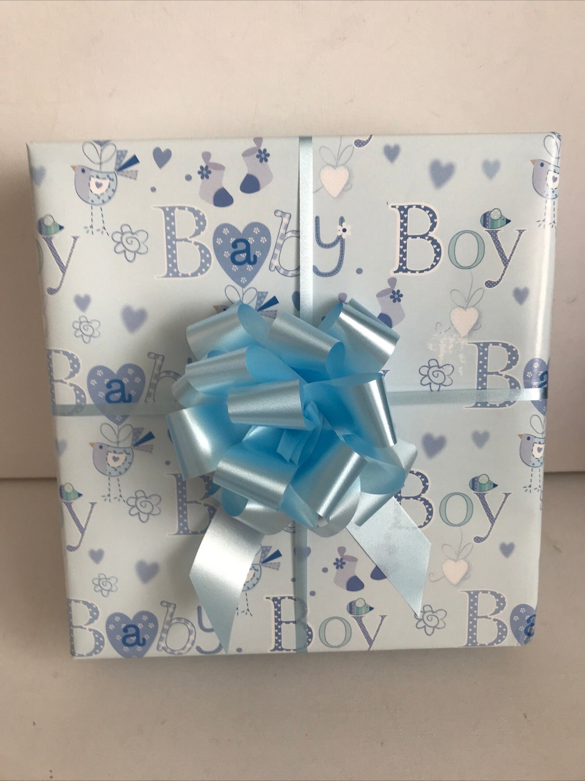 Baby Boy Gift Hamper, Blue Waffle Blanket, Knitted Bootees, Keepsake Boxes
