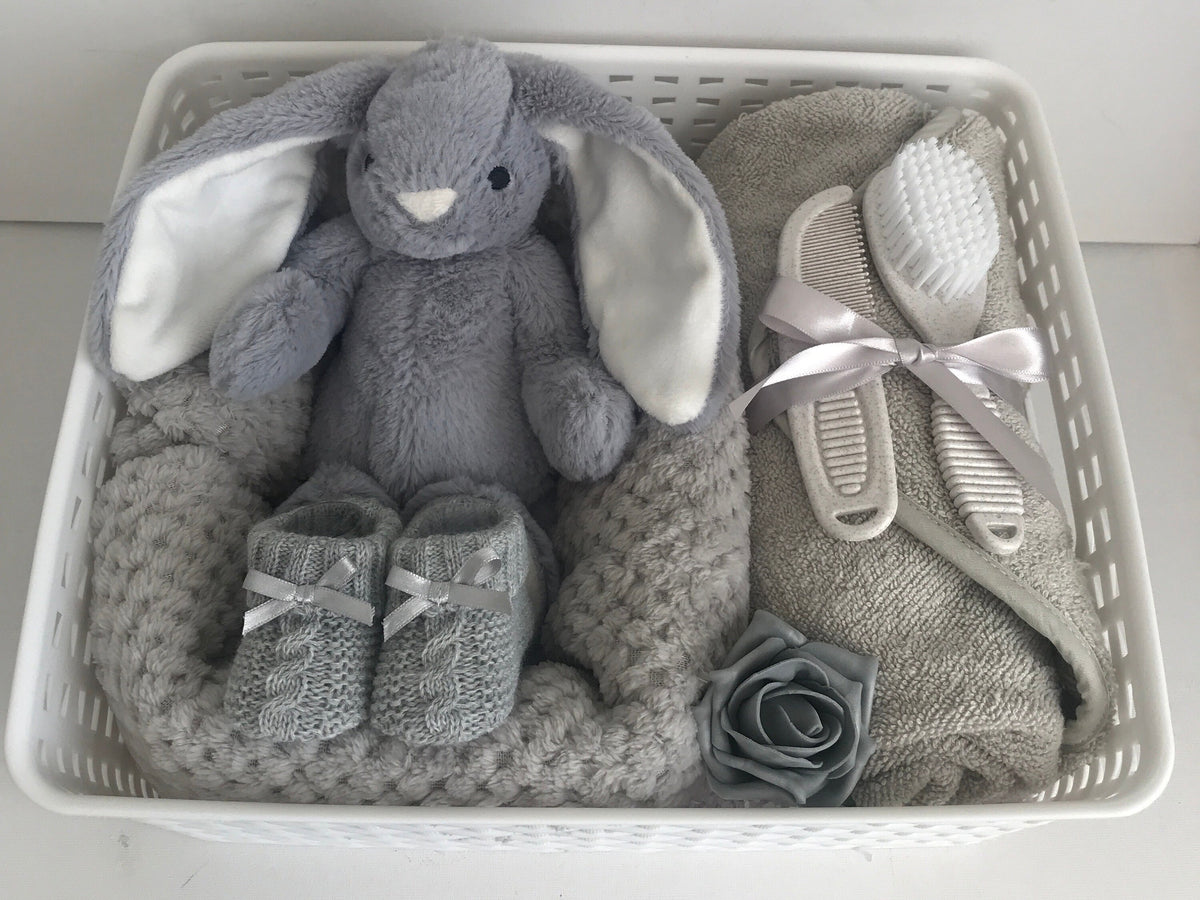 Neutral Newborn Baby Gift Basket | Unisex Baby Hamper | Baby Shower Gift Set | Grey New Baby Gift | Maternity Gift
