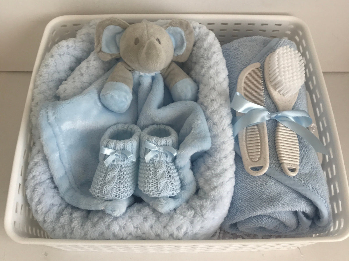 Newborn Boy Gift Basket | Baby Boy Hamper Set | New Baby Hamper Basket | Baby Shower Gift | Blue Bunny Baby Gift