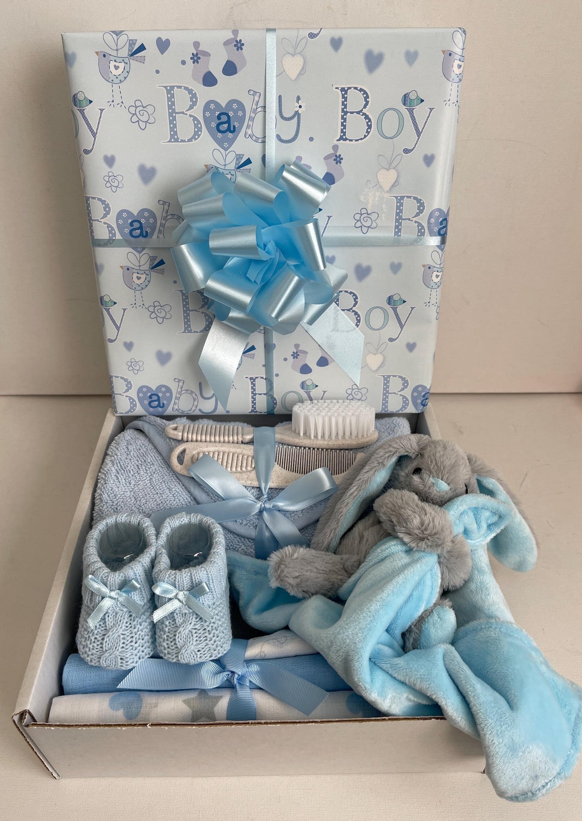 Baby Boy Gift Basket | Blue Bunny Baby Hamper | Newborn Boy Gift Set | Baby Shower Gift | New Baby Boy Present