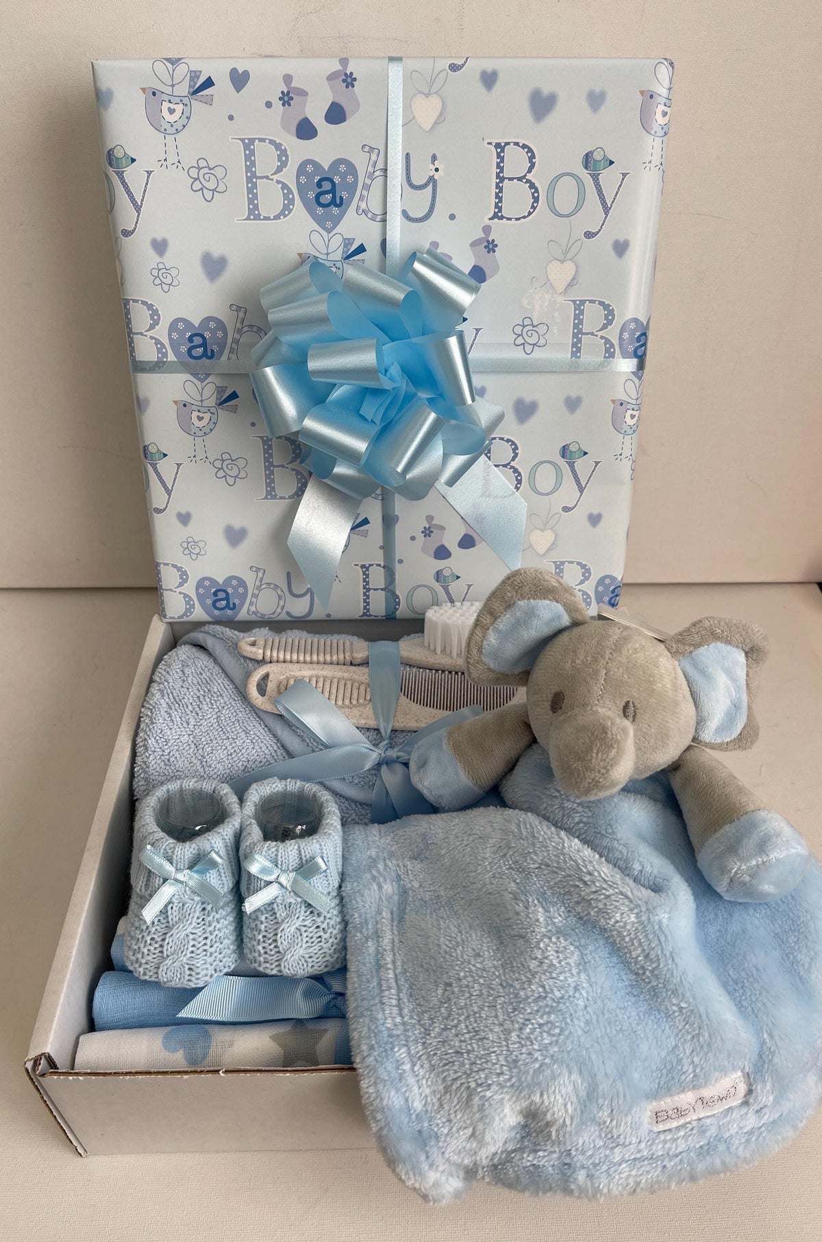 Blue Elephant Baby Boy Hamper | Newborn Boy Gift Basket | Baby Shower Gift Set | New Baby Boy Gift | Baby Hamper