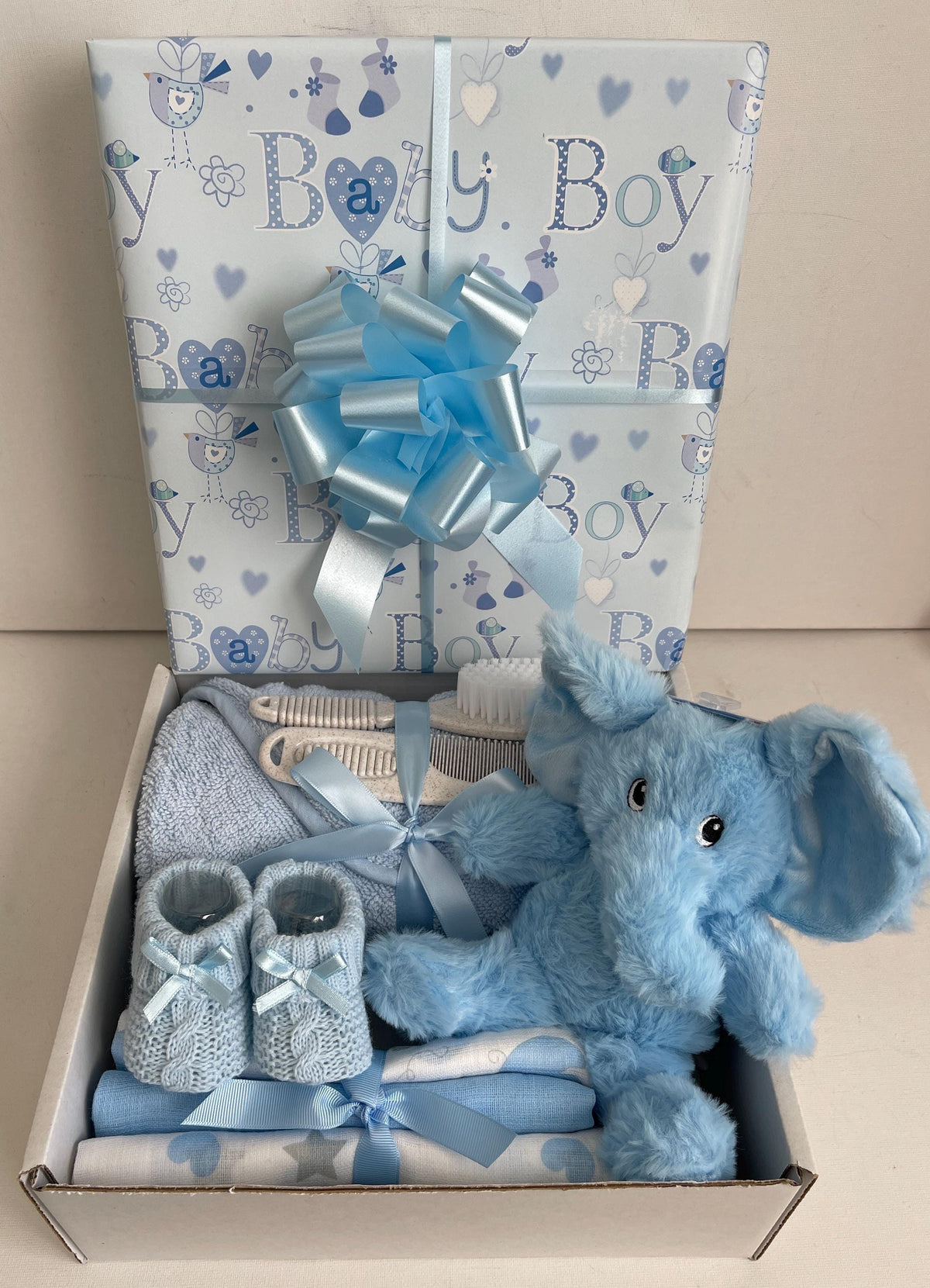 New Baby Boy Hamper | Blue Elephant Gift Basket | Newborn Baby Boy Gift Set | Baby Shower Gift | Blue Baby Hamper
