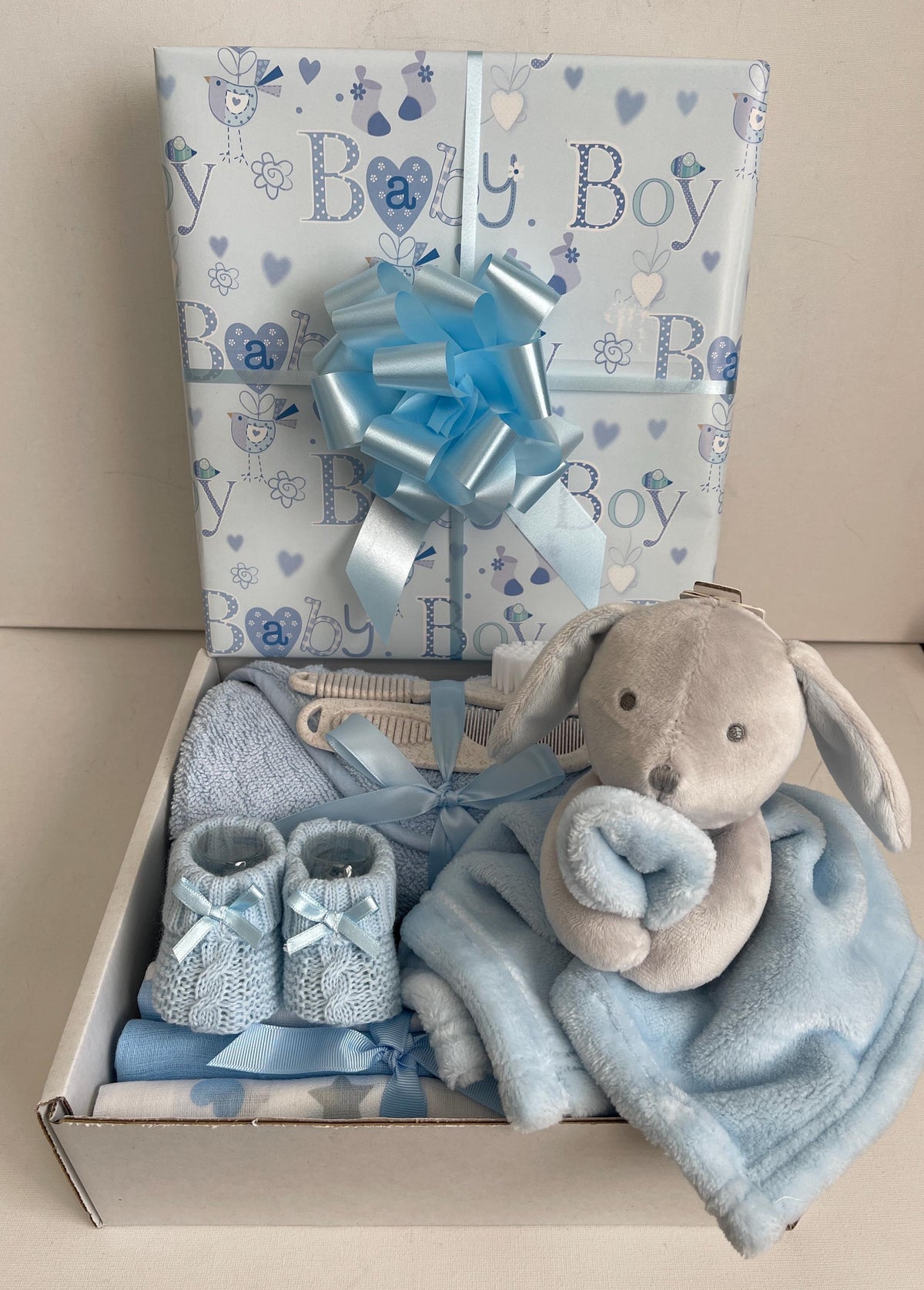 New Baby Boy Hamper | Blue Bunny Gift Basket | Newborn Boy Gift Set | Baby Shower Gift | Luxury Baby Hamper