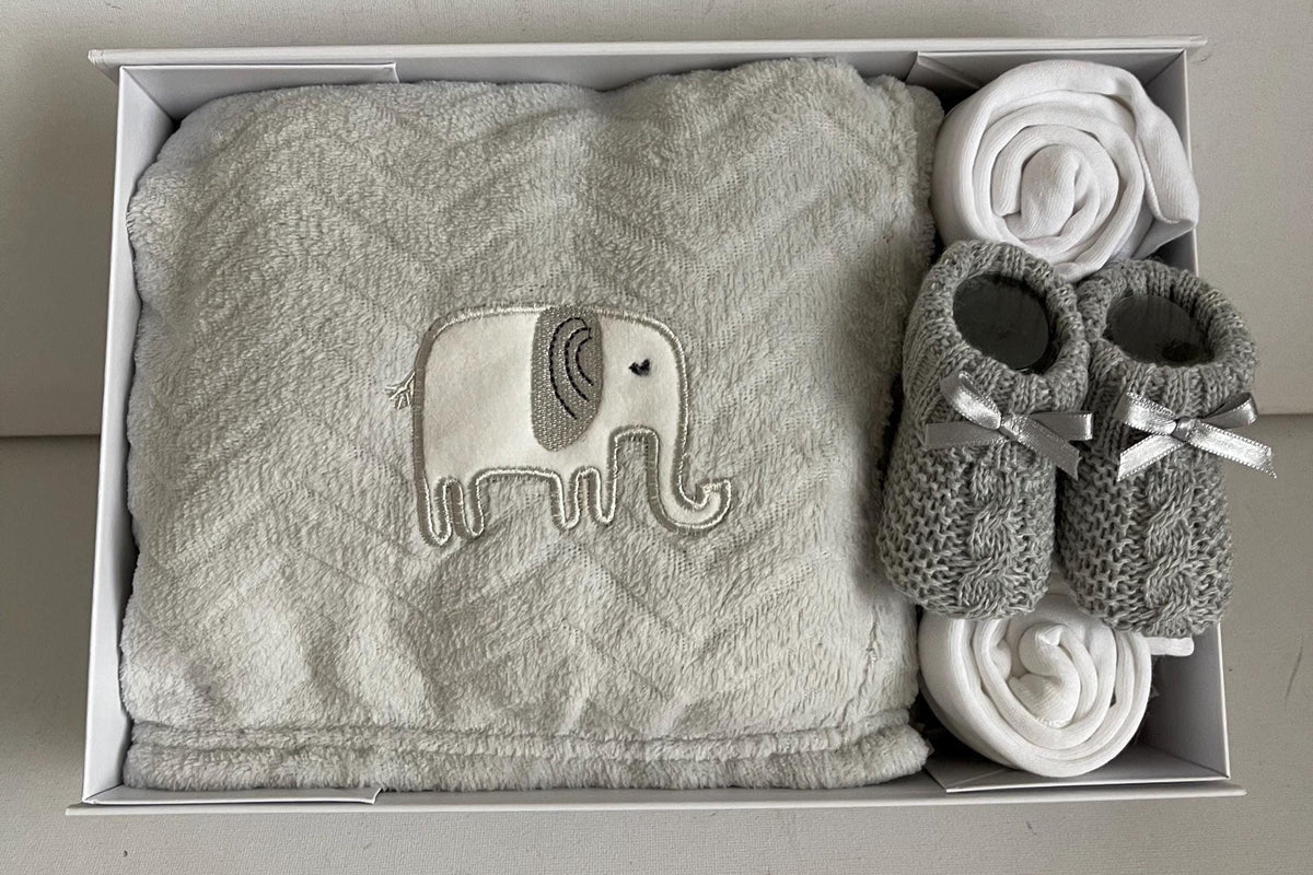 Unisex Baby Gift Hamper Blanket Bodysuits Knitted Bootees
