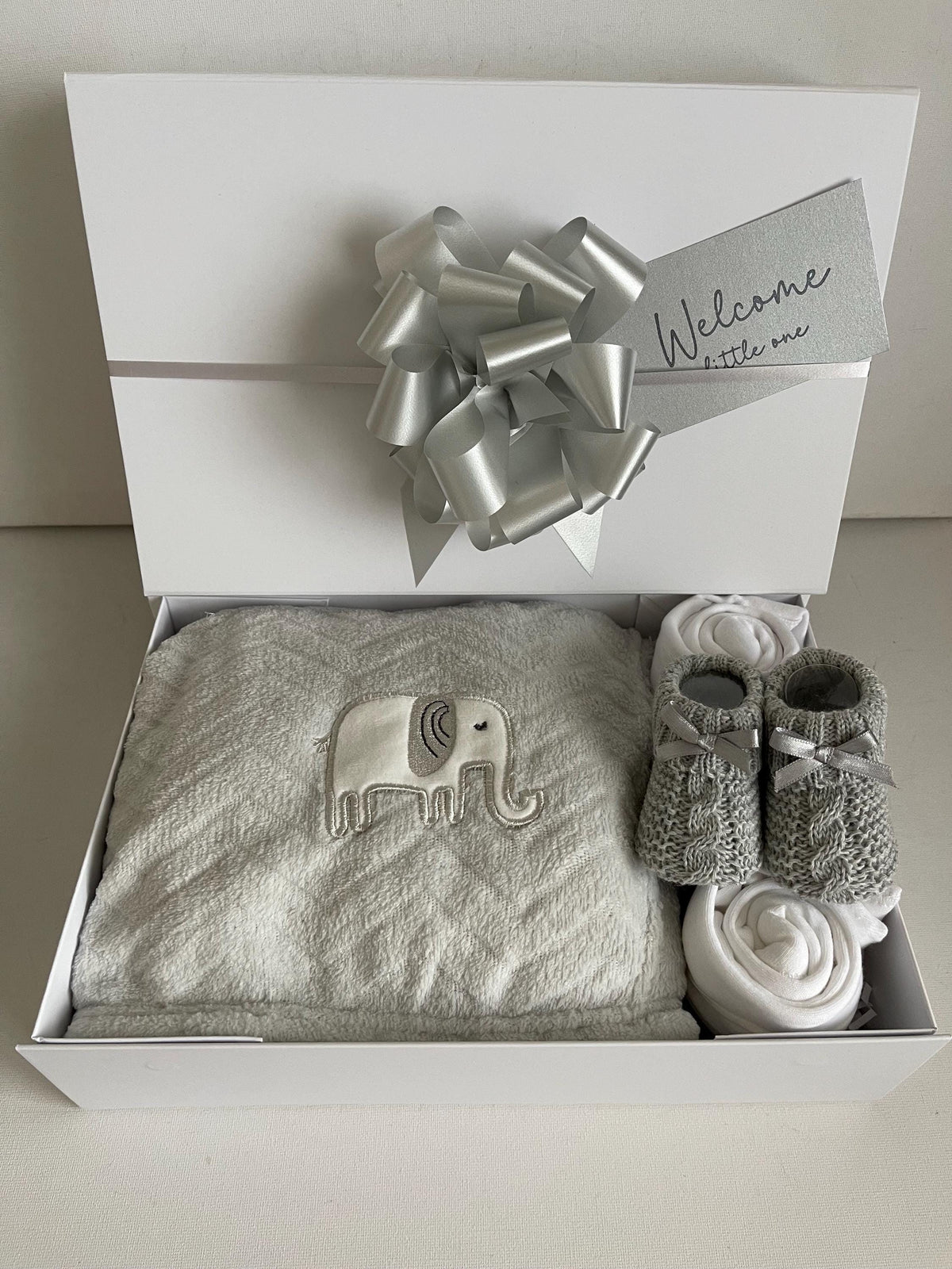 Unisex Baby Gift Hamper Blanket Bodysuits Knitted Bootees
