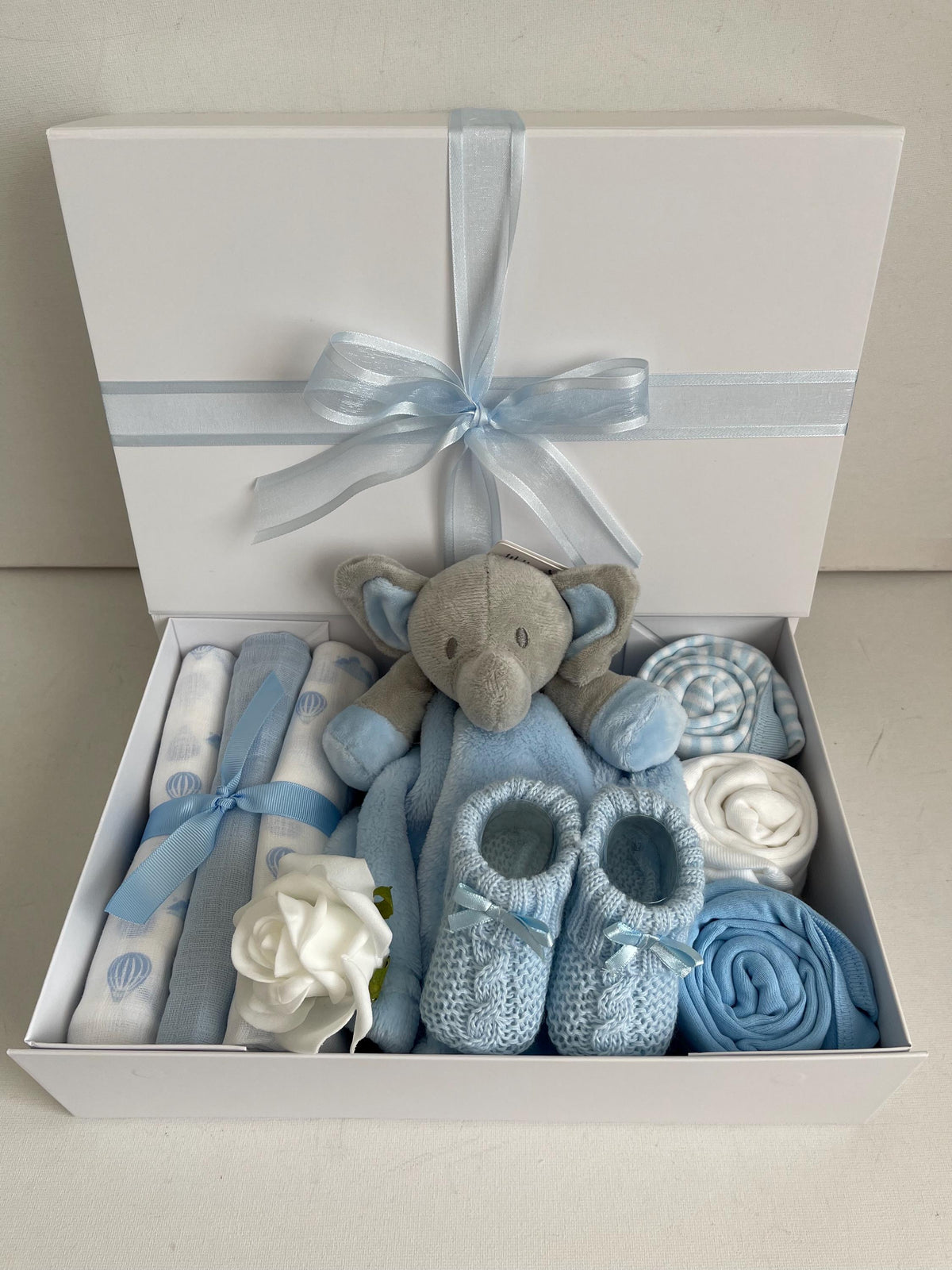 Baby Boy Gift Box | Newborn Baby Gift Set | Blue Elephant Baby Hamper | Baby Shower Gift | New Baby Boy Present