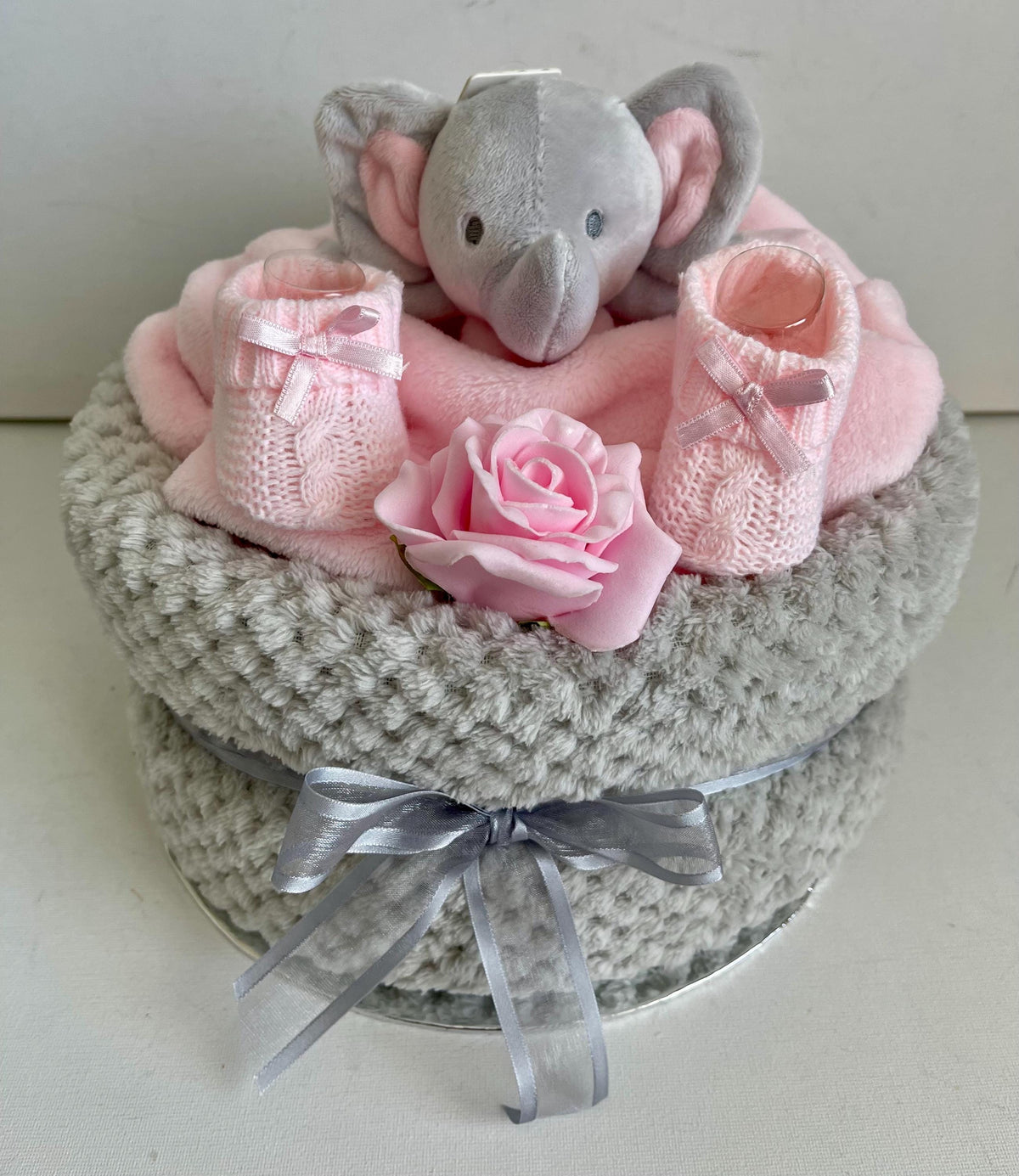 Elephant Nappy Cake for Baby Girl | Baby Shower Gift | Newborn Girl Gift Set | Pink Baby Hamper | New Baby Gift