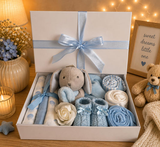 Newborn Baby Boy Gift Box | Baby Boy Hamper | Baby Shower Gift Set | Blue Bunny Baby Gift | New Baby Boy Present