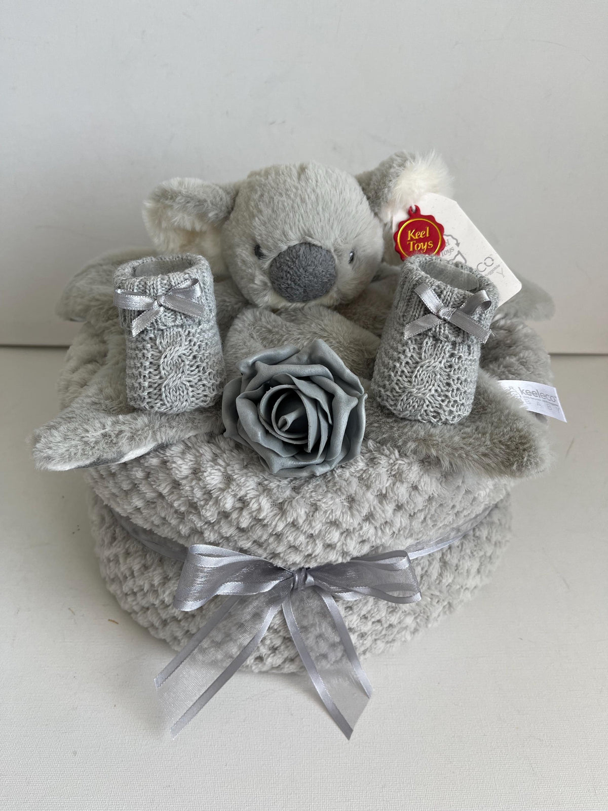 Koala Nappy Cake | Unisex Baby Shower Gift | Neutral Newborn Gift Set | Baby Blanket & Comforter | New Baby Gift