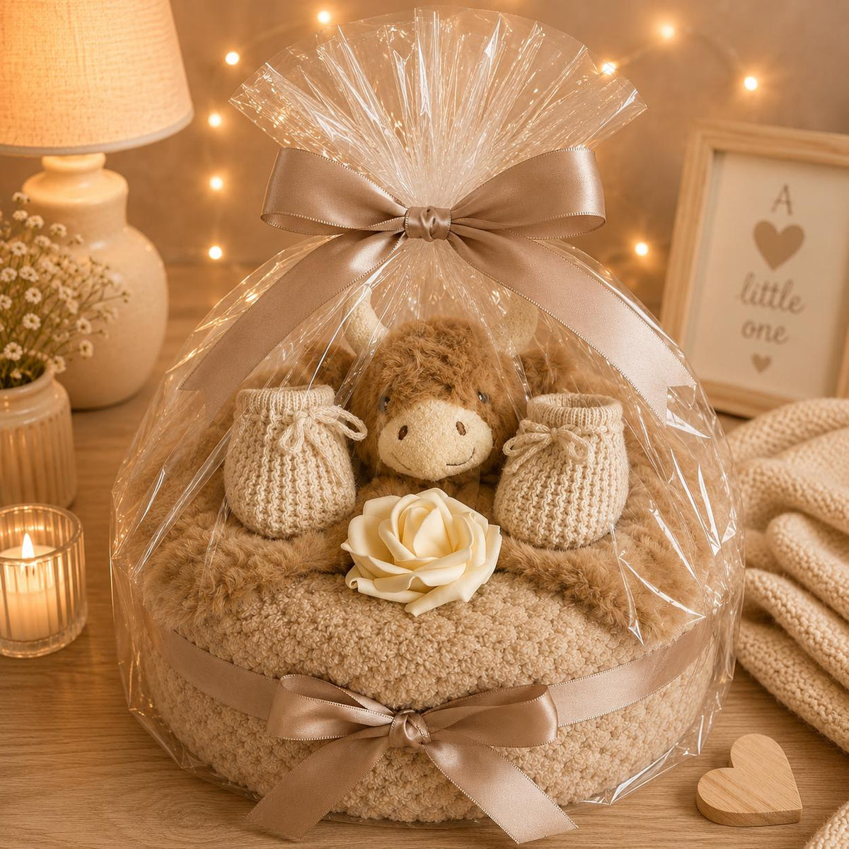 Highland Cow Nappy Cake | Unisex Baby Shower Gift | Newborn Baby Gift Set | Neutral New Baby Gift | Baby Hamper