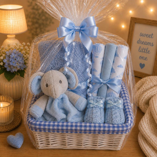 Baby Boy Hamper Gift Set | Newborn Boy Gift Basket | Baby Shower Gift | Blue Baby Hamper | New Baby Boy Present