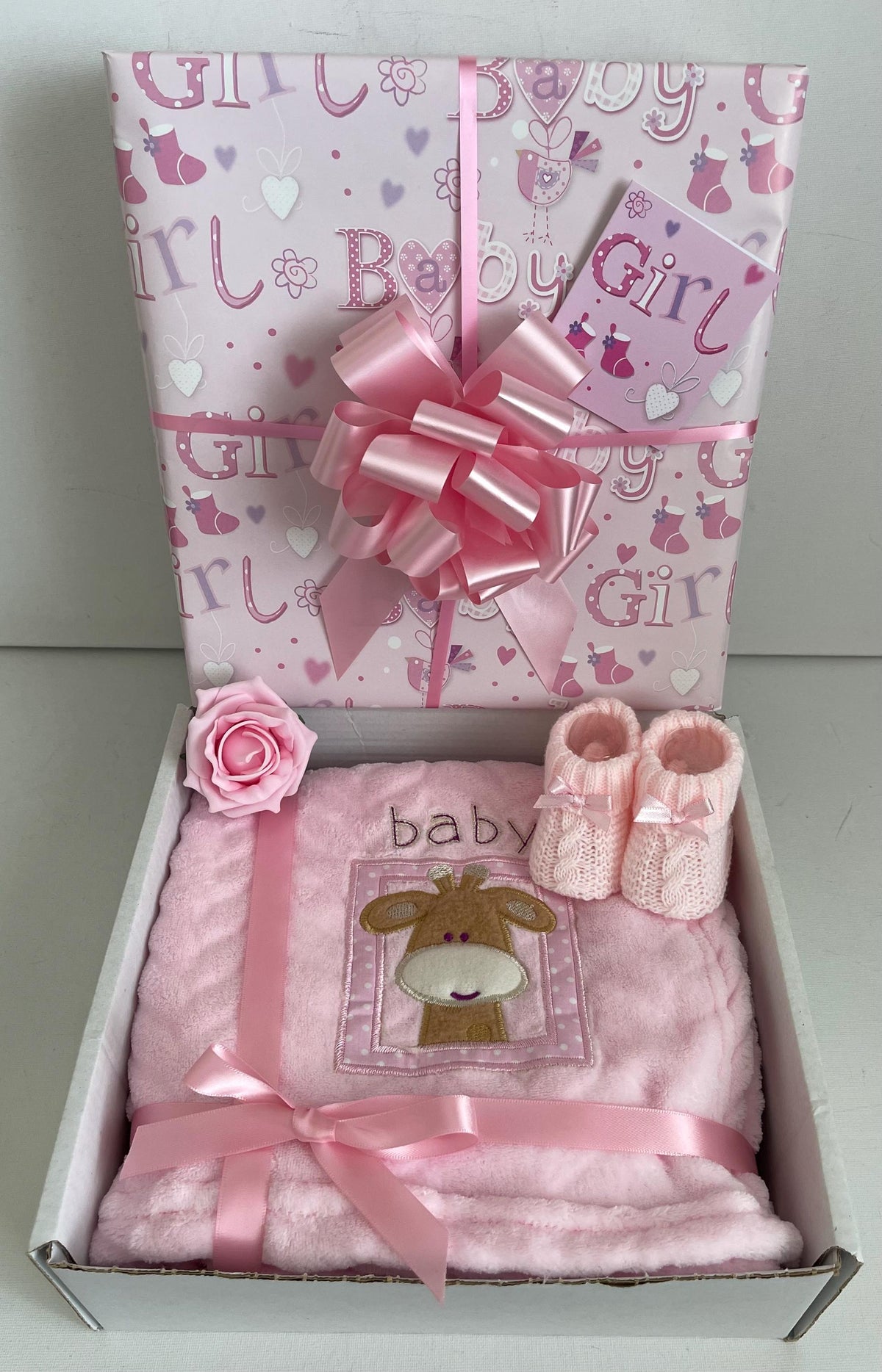 Luxury Baby Girl Gift Box Blanket & Bootees Set