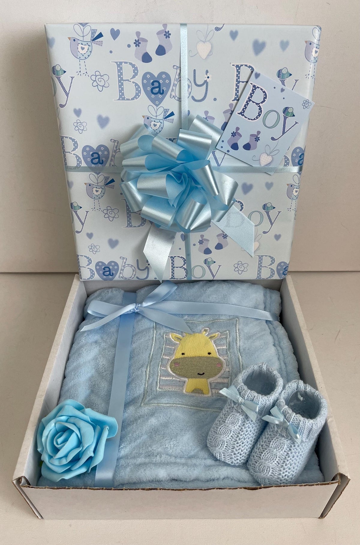 Luxury Baby Boy Gift Box, Blanket, Bootees