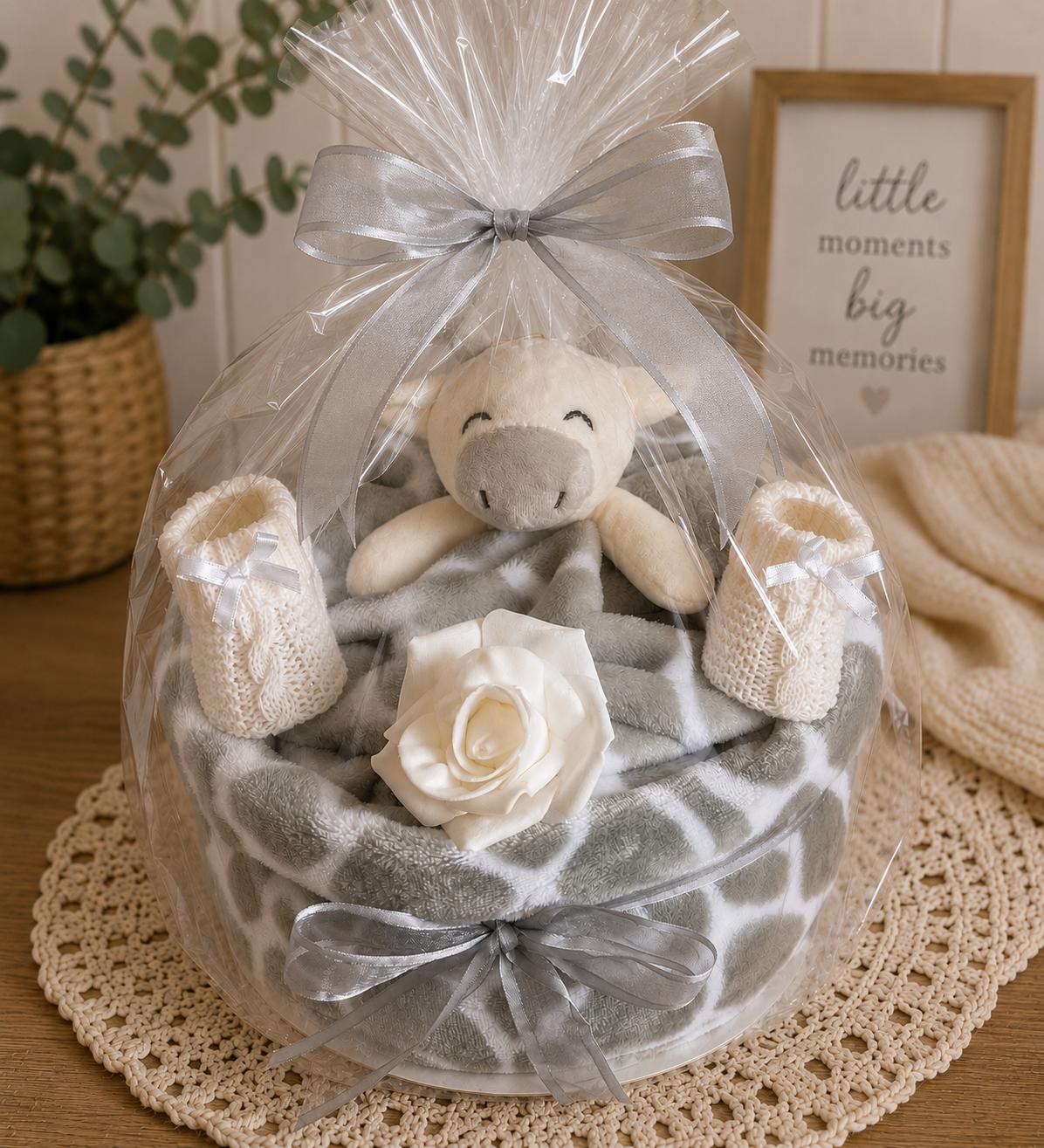 Giraffe Nappy Cake, Baby Shower Gift Set, Comforter, Blanket, Bootees
