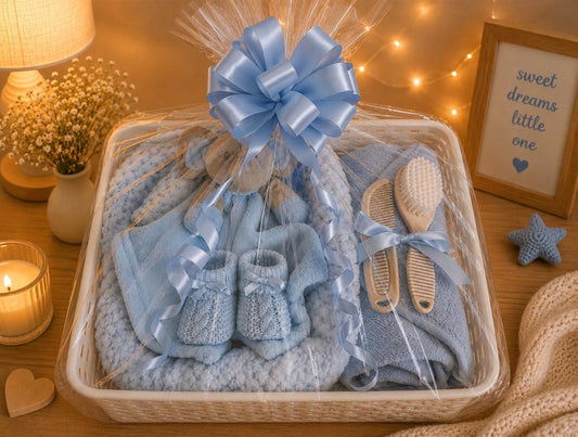 Newborn Boy Gift Basket | Baby Boy Hamper Set | New Baby Hamper Basket | Baby Shower Gift | Blue Bunny Baby Gift