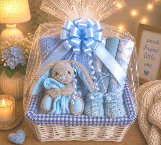 New Baby Hamper Basket for Boy | Baby Boy Gift Set | Newborn Boy Hamper | Baby Shower Gift | Blue Baby Basket