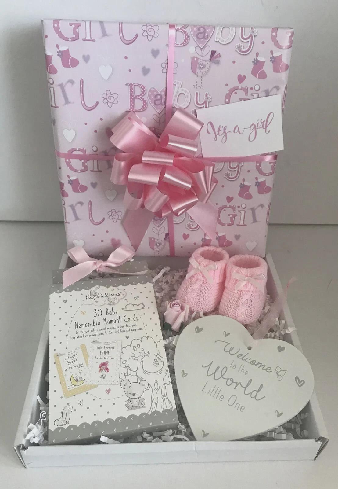 Luxury Baby Girl Gift Basket: Memory Cards, Plaque, Bootees