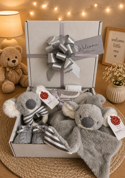 Koala Newborn Baby Gift Set | Unisex Baby Gift Basket | Neutral Baby Shower Hamper | Koala Comforter & Rattle