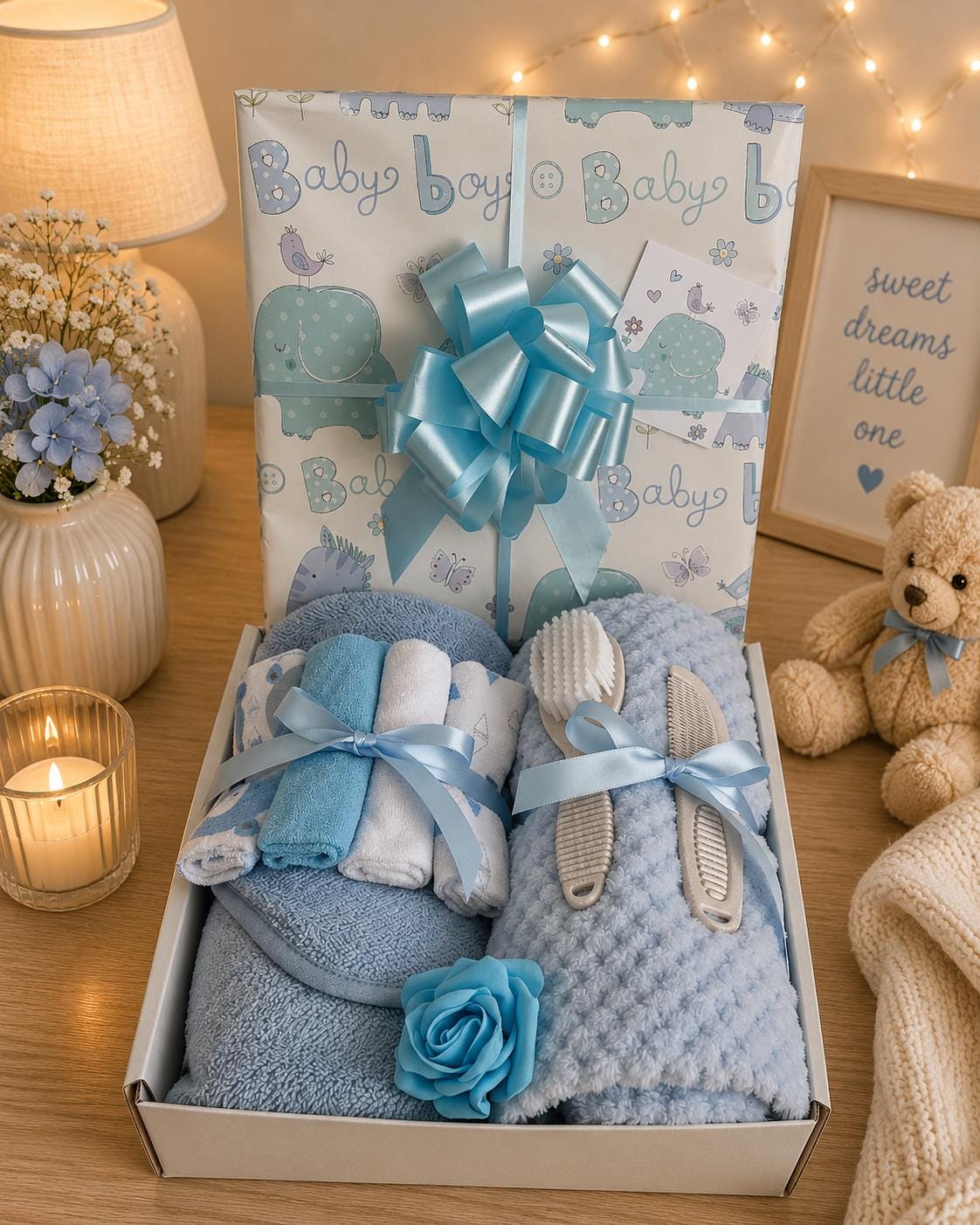 Luxury Baby Boy Gift Hamper, New Baby Boy Gift Basket, Baby Shower Gift, New Mum Maternity Gift, Blue Newborn Baby Box