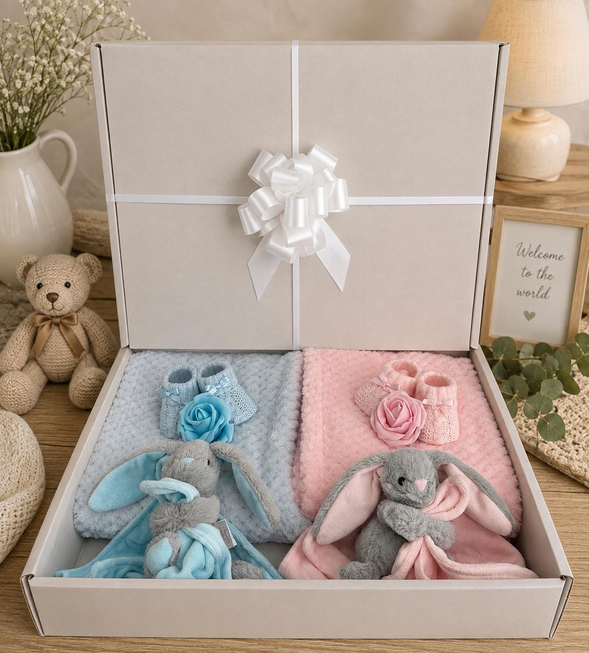 Newborn Twins Gift Box | Twin Baby Gift Set | Boy & Girl Twins Gift | Twin Baby Shower Gift | Pink  Blue Baby Hamper