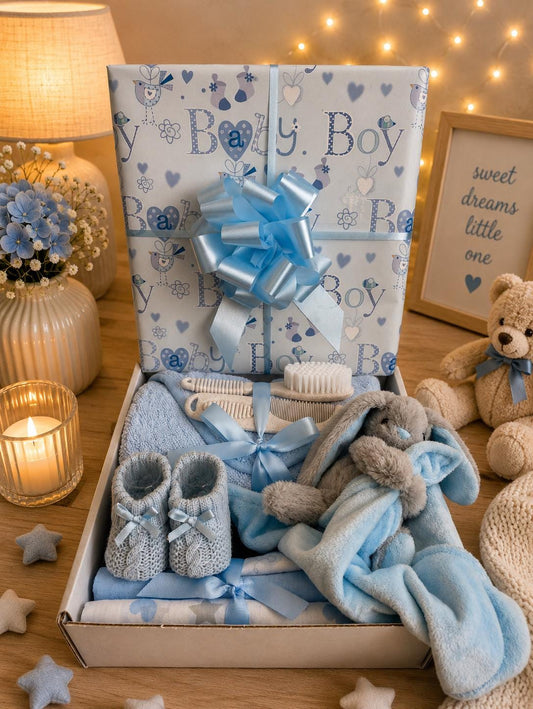 Baby Boy Gift Basket | Blue Bunny Baby Hamper | Newborn Boy Gift Set | Baby Shower Gift | New Baby Boy Present