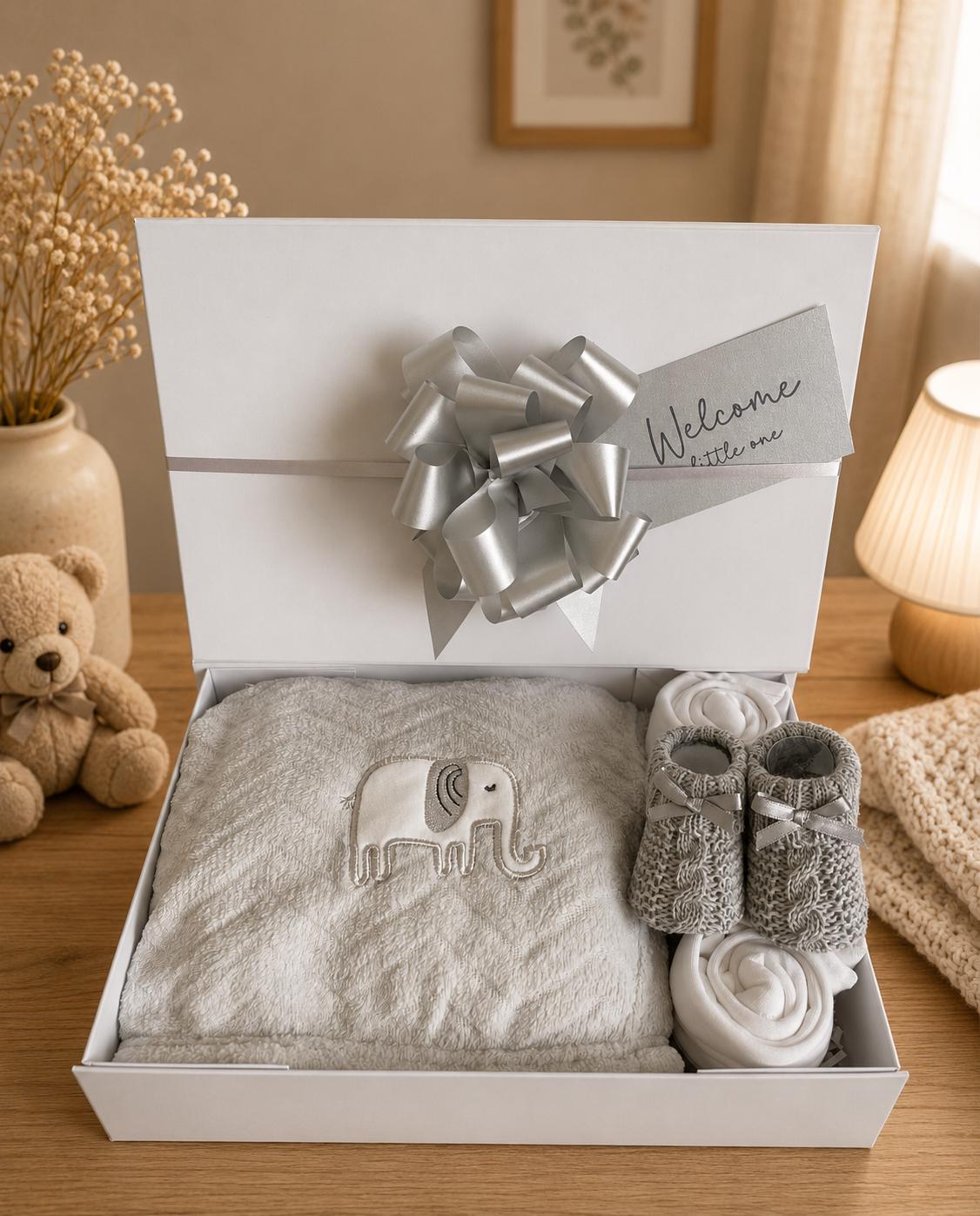 Unisex Baby Gift Hamper Blanket Bodysuits Knitted Bootees